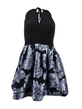 X By Xscape Women's Floral-Print Fit & Flare Dress (12, Black/Grey)