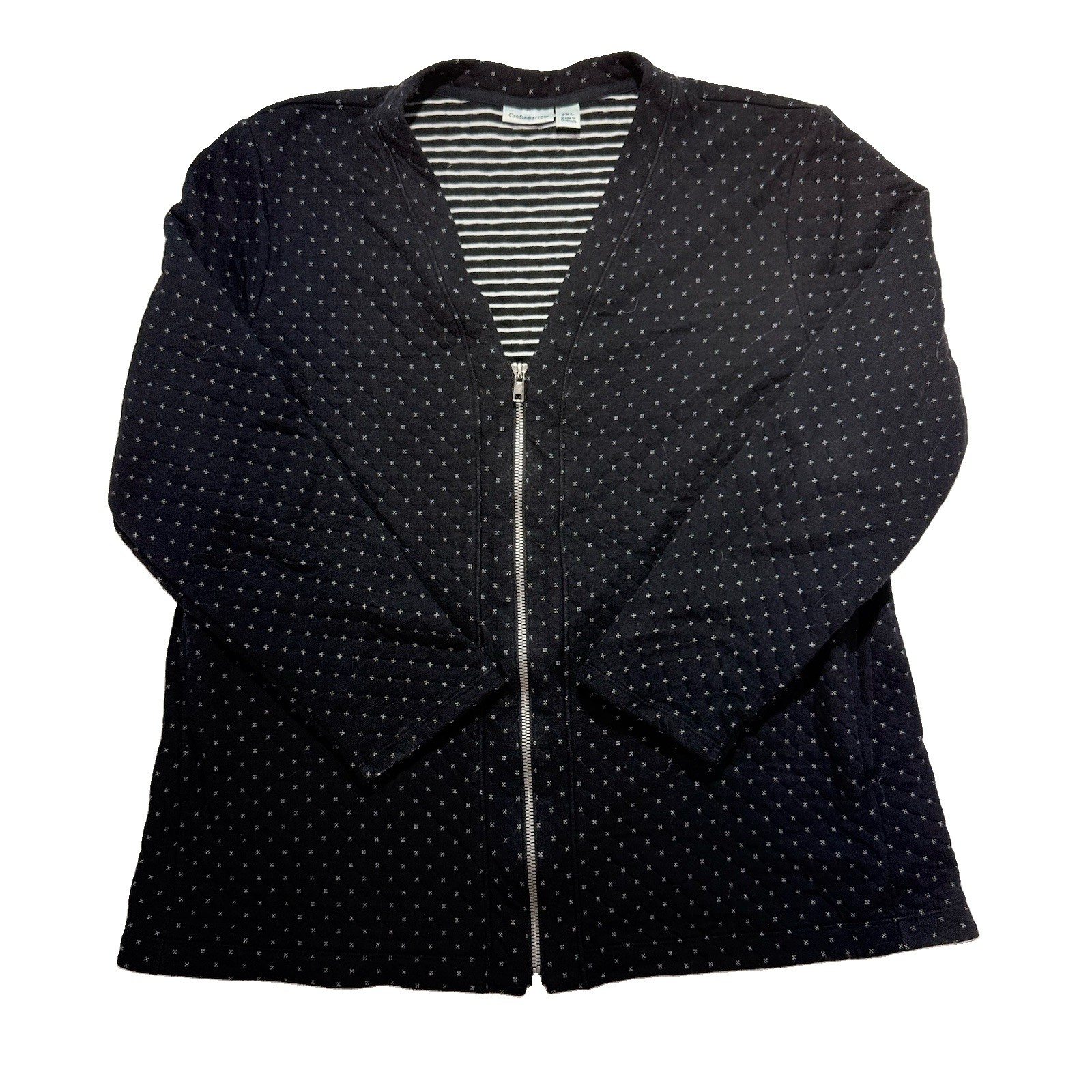 Croft & Barrow Quilted Jacket Womens PXL Petite XL Black White Dotted Zip Layer