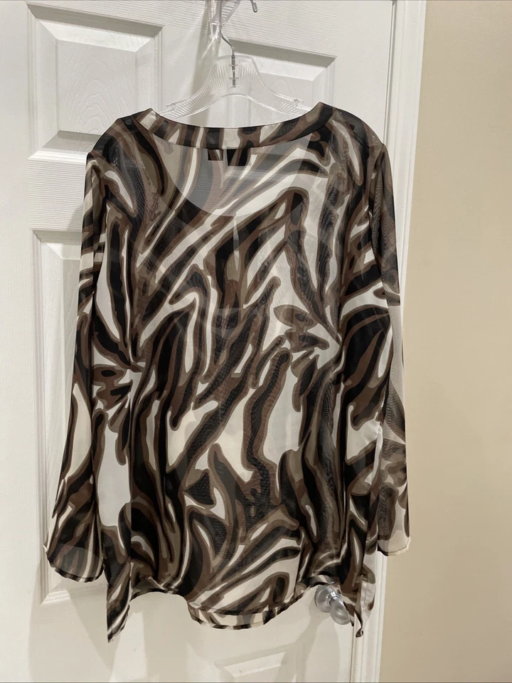 Blusa Covington Mujer Talla XL  Blusa Popover Estampado Animal Negro Marrón Con Cuentas Foto 3 de 3