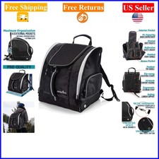 Black Polyester Ski Boot Bag with Padded Straps, Gear Compartments, Snow Drai...