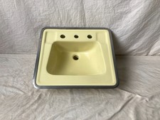 Vintage Mid Century Manchu Yellow Porcelain Drop In Bath Sink Standard 301-26E