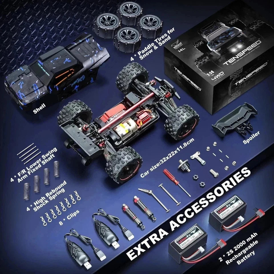 1/14 Brushless RC Cars for Adults Fast 60+ mph, RC Trucks 4x4 Offroad - Image 3 of 4