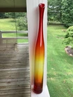 VTG Blenko Art Glass Vase By Joel Myers 6427 Hand- Blown Amberina  Swung Stretch