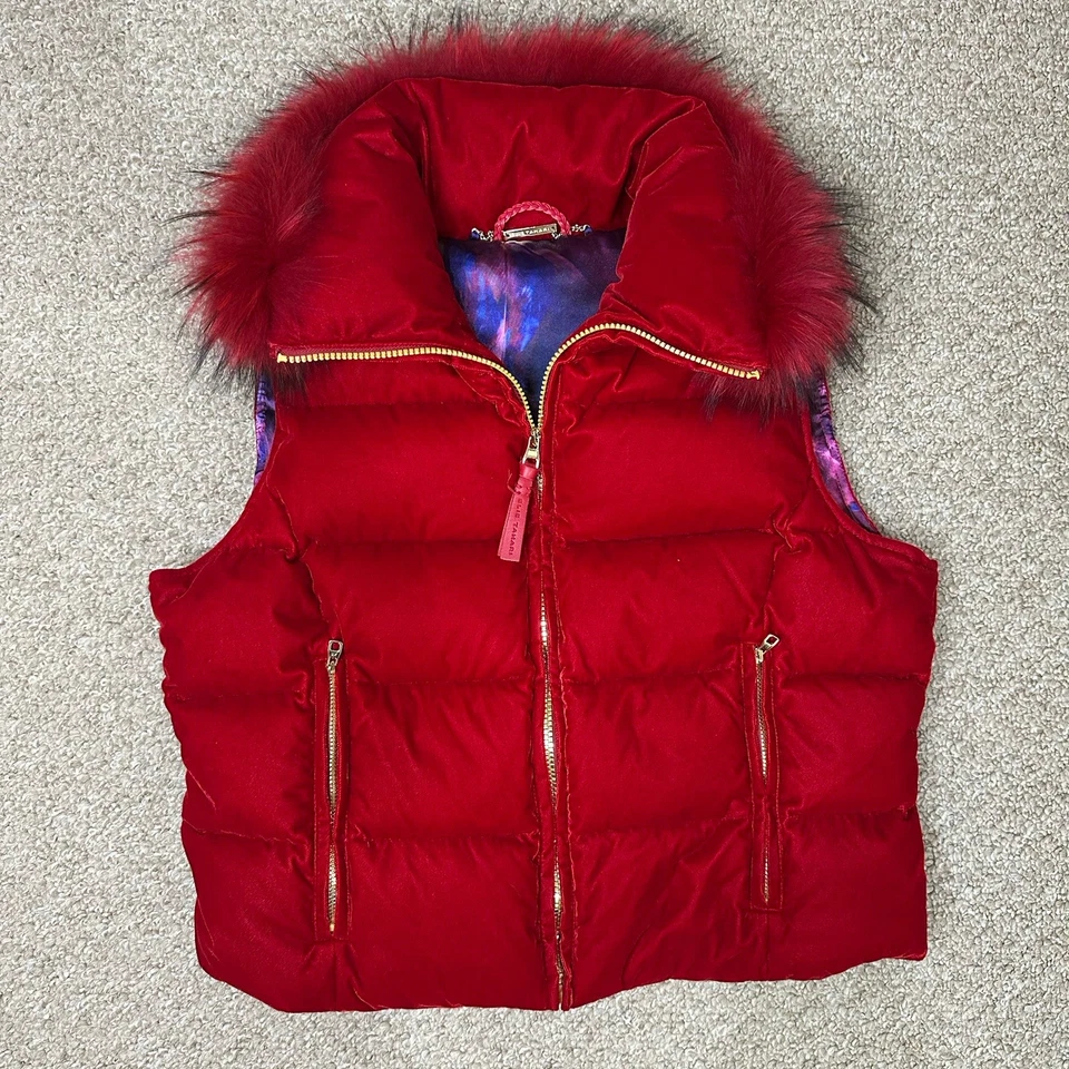 Elie Tahari Women's Red Winter Puffer Vest Jacket Size Large - Image 2 of 4