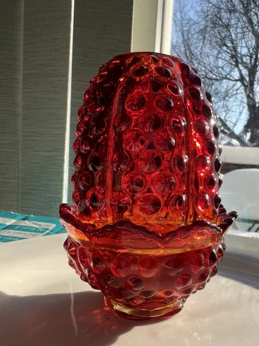 Fenton Ruby Red Fire Hobnail Glass Votive Candle Holder Decorative Art
