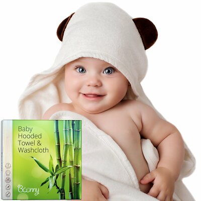 Premium Organic Bamboo Hooded Baby Towel and Washcloth Set Keeps Baby  Warm