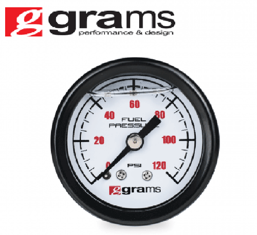 GRAMS FUEL PRESSURE GAUGE 0-120PSI UNIVERSAL G2-99-1200W  (WHITE) - Bild 1 von 2