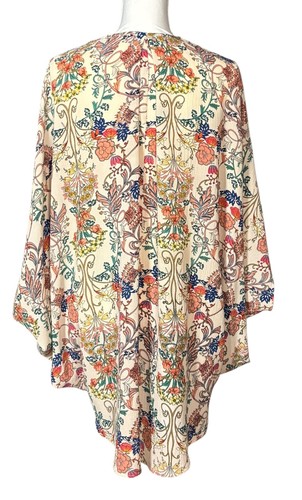 Kimono Umgee taille S moyen marron dentelle cottage boho floral haussement d'épaules hippie artsy - Photo 2/9