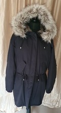 Black Fur Hooded Padded Parka Coat Size Medium 12/14