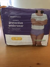 Amazon Basics Womens Protective Underwear - Womens Large, 18 Count, NEW