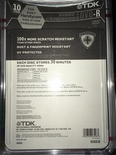 ✳️ 10-pack TDK DVDR Recordable MiNi DVD 30 Min 1.4GB Sn Side Handycam Sealed NEW - Picture 3 of 3
