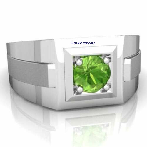 Natural Round Peridot Gemstone with 925 Sterling Silver Ring For Men's #944 - Picture 3 of 4