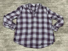 Time and Tru Top Womens XL Purple Plaid Long Sleeve V-Neck Rayon