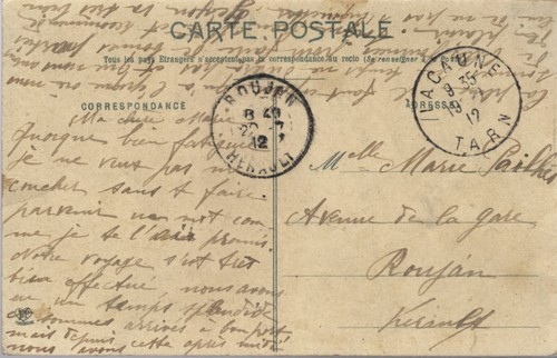 LACAUNE-les-BAINS 81 avenue St Gervais CPA écrite à Marie PAILHÈS 34 Roujan 1912 - Picture 2 of 2