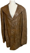 Leather Jacket Vintage Brown Men's Size L/XL (44) Made In USA 3/4 Length Nice