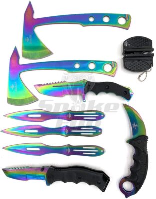 Snake Eye 6pc Tactical Set Full Tang Fixed Blade Knife Spring Assisted Knife
