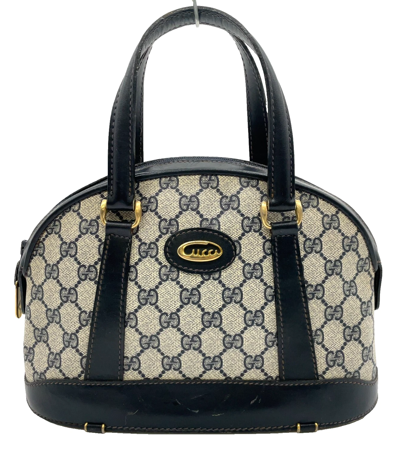 Authentique sac à main Gucci GG Supreme 067 PVC x cuir bleu marine NS041382