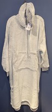 XL Long Hooded Fleece Pull Over Robe Gray, Pocket, Walking Vents, Soft NWT