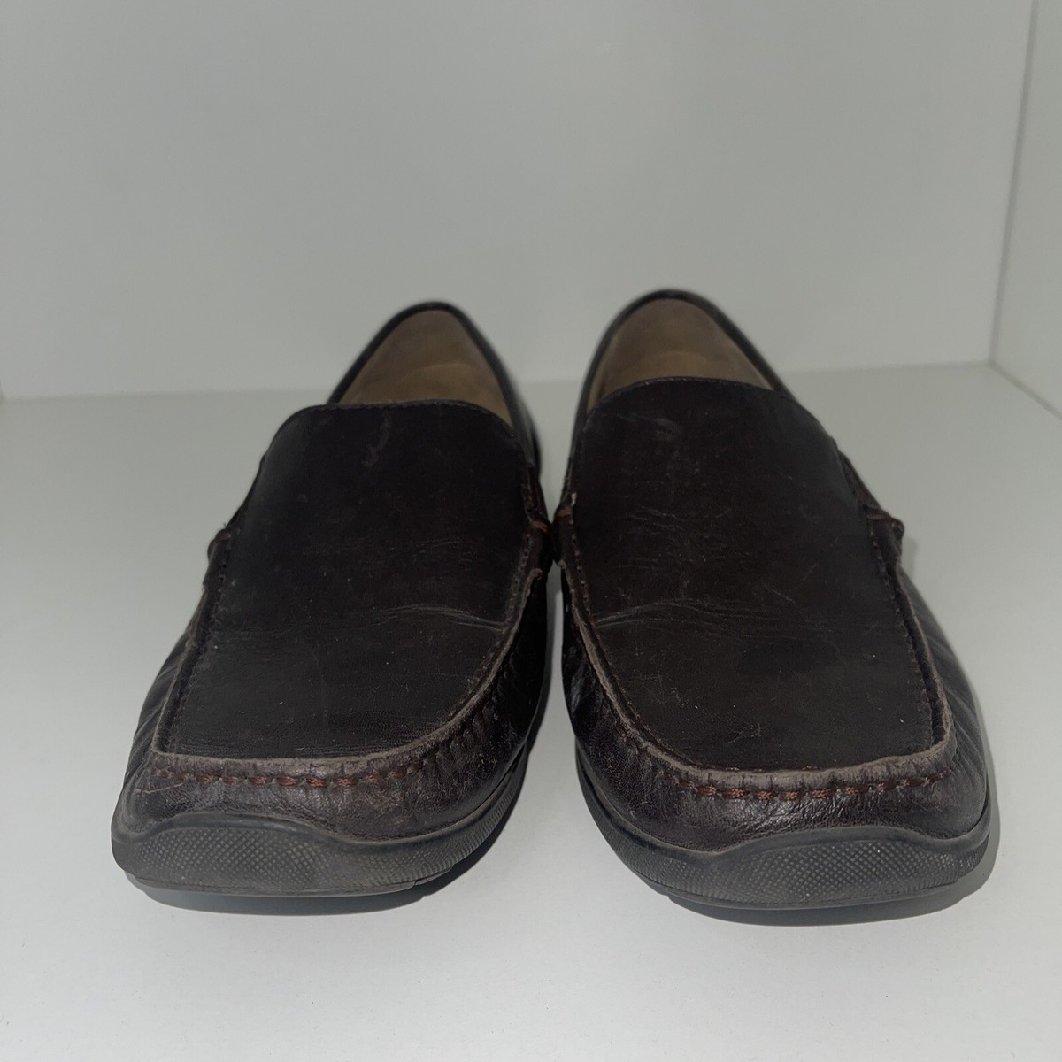 Mens Ecco Brown Leather Shoes Slip‎ On Driving Loafers Size 42 US 8-8.5 M GUC Men main image 2