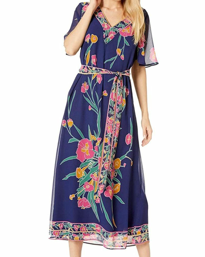 show me your mumu blue floral dress $391 Women's Kotchko Tie Waist Size Small Midi dress Buy Viscose Gold Foil FIT:Regular Fit A vibrant Cottage Floral Color:Black (JSK only)