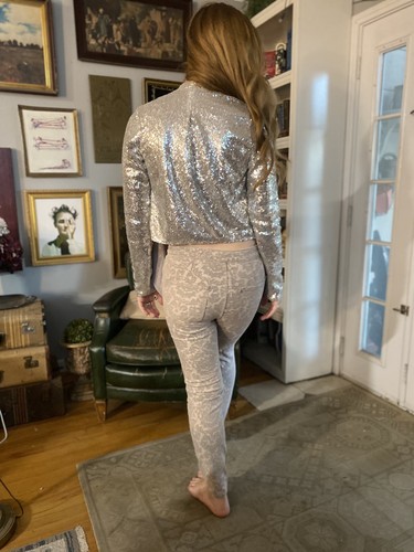 Double Zero Silver Sequin Drape Front Blazer Size Med - Picture 3 of 6