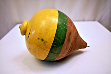 Vintage Wooden Spinning Top Toy Indian Painted Lattu Folk Art 7.5" Tall Handcraf