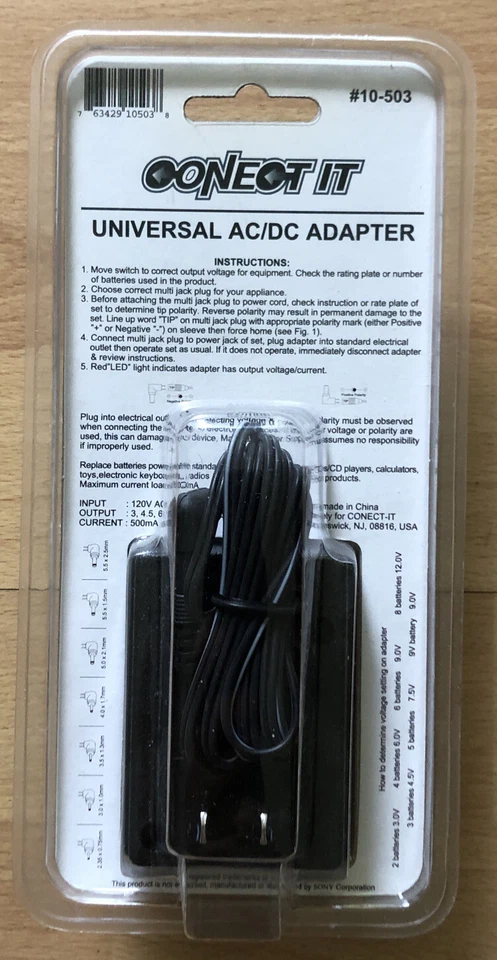 International Travel Series 通用交流/直流电源适配器 500 mA 转换器 110V — 第 2/2 张图片