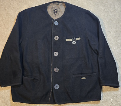 Giesswein Size 56 Vintage Coat Pure Boiled 100% Wool Made in Austria Black US-46