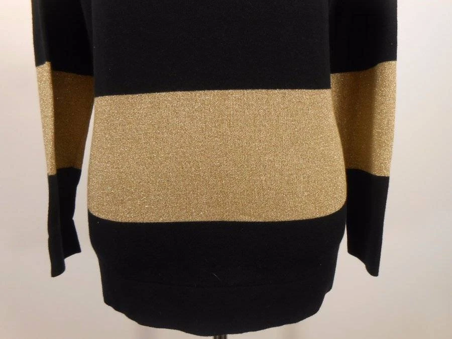 Cálido Suéter Pullover Para Mujer Pequeño Ralph Lauren Chaps Negro Dorado Rayas LS USADO EN EXCELENTE ESTADO Foto 3 de 4