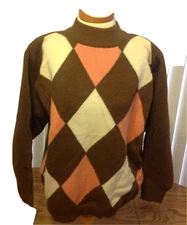 VTG PS Illustrations Argyle Print Pullover Sweater Wool Angora Size Large