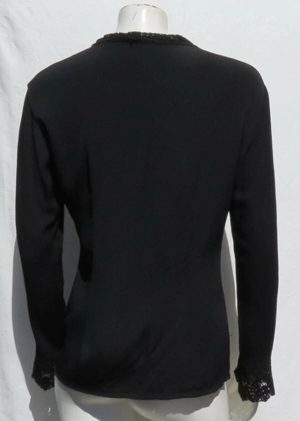 HENRI BENDEL черный вискоза креп кружевной воротник длинный Slvs блузка рубашка верхний США M 8 10 - Изображение 2 из 4