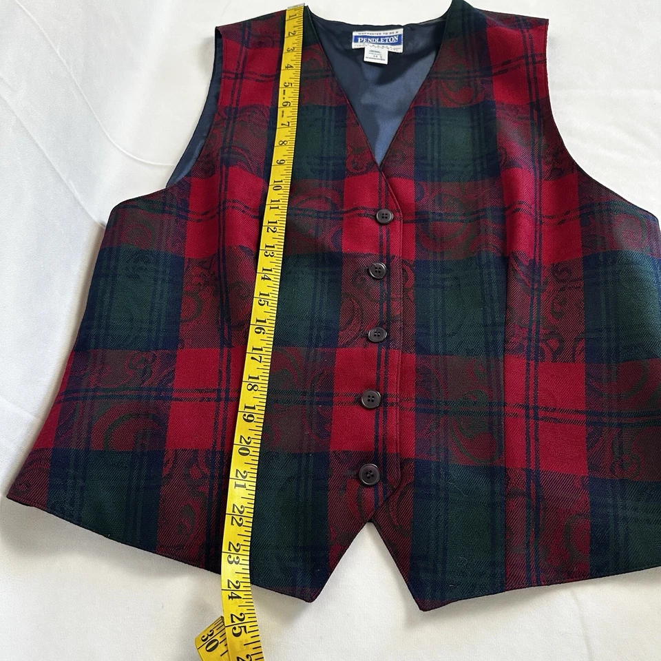 Vintage Pendleton Women's Multicolor 100% Wool Holiday Button Plaid Vest -SZ 14 - Image 4 of 4