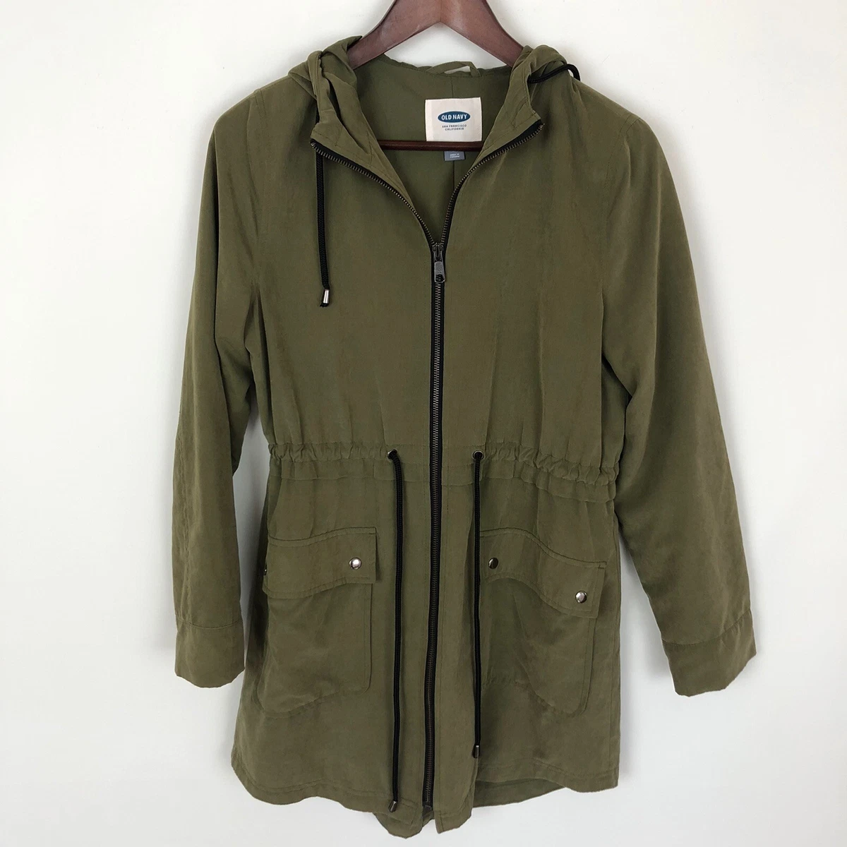 Old Navy Army Green Hooded Trench Coat Lightweight Jacket Women s