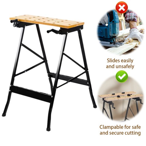 Folding Sawhorse Worktable 4 Bench Dogs Adjustable Table Saw Horse - Picture 2 of 10