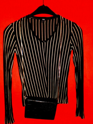 MANGO BLOUSE SHIRT BOHO striped BLOGGER BLACK NUDE size S MINT! Excellent!!!