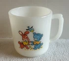Vintage Fire King Anchor Hocking Kiddie Mealtime Mug Teddy Bear Bunny Bird