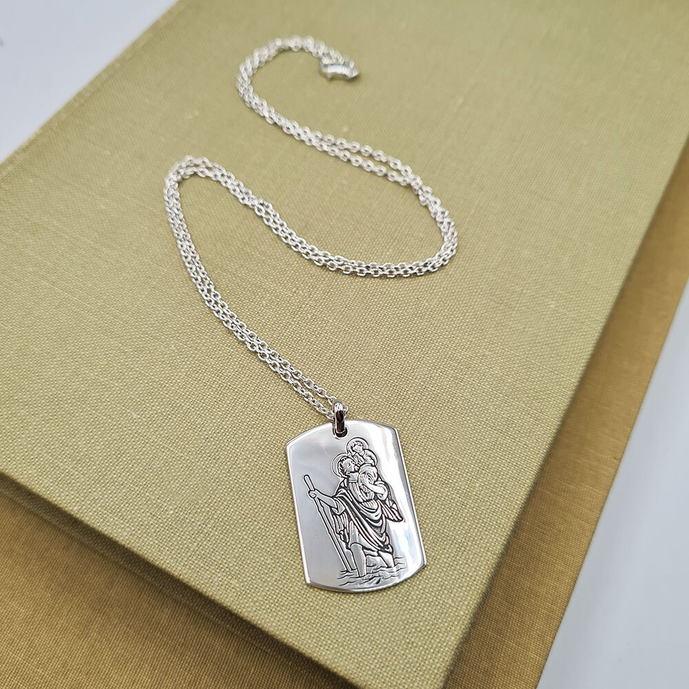 Men's Personalised Sterling Silver St Christopher Dog Tag Necklace eBay