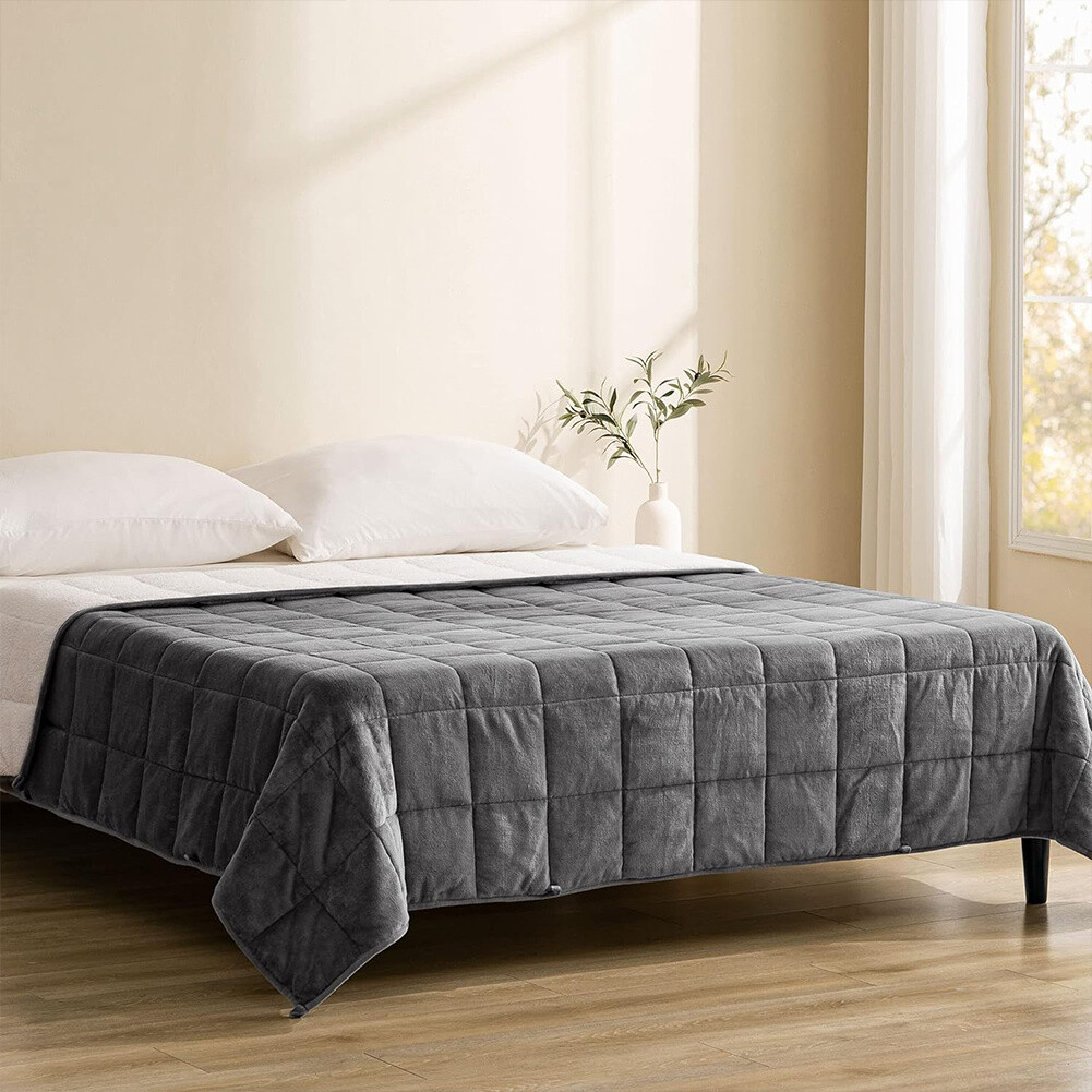 Grey Weighted Blanket Fleece Soft Mat Sensory Anxiety Autism
