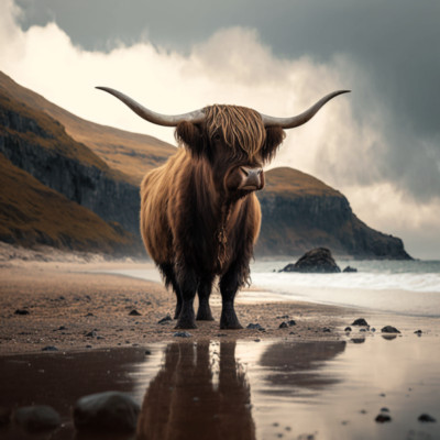Canvas Print Highland Cow Beach Background Unique  30mm Deep Framed Artwork