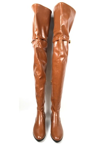 Botas de invierno para mujer con cremallera punta redonda sobre la rodilla botas altas en el muslo zapatos planos 2021 - Imagen 9 de 10