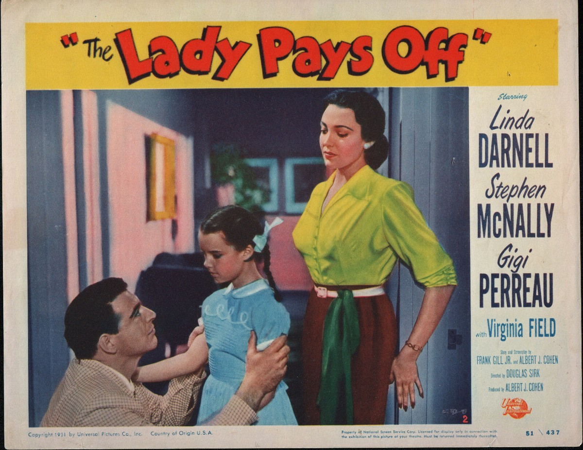 THE LADY PAYS OFF original 1951 lobby card poster LINDA DARNELL