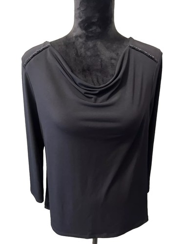 Liz Claiborne Bluse Large schwarz Langarm Wasserfallausschnitt