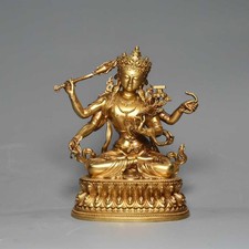 Pure Copper Weighted Gold-Plated Statue of Manjusri Guanyin Bodhisattva