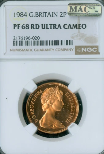 1984 GREAT BRITAIN 2 PENCE NGC PF68 UCAM RD MAC  SPOTLESS  .