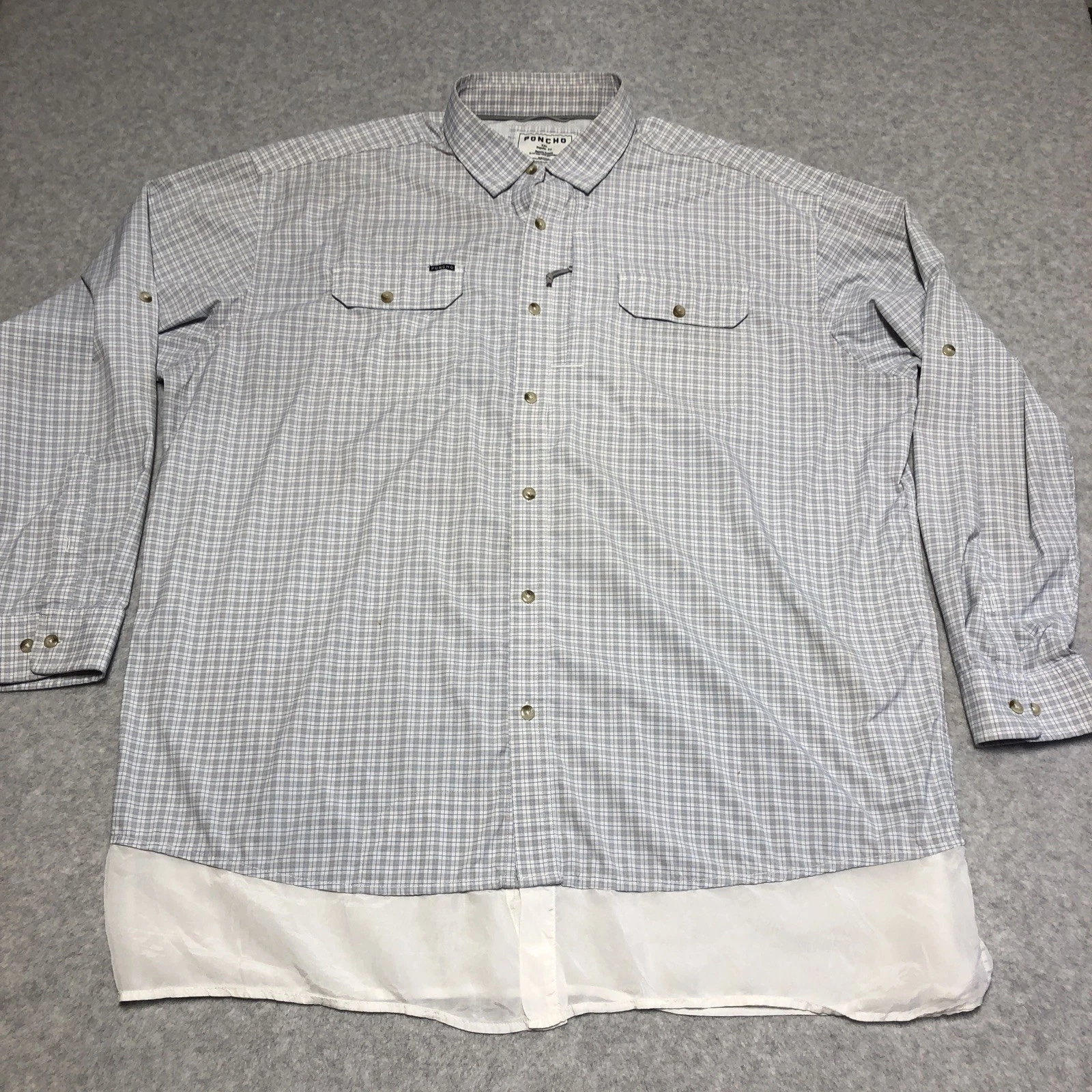 Poncho Shirt Mens XXL Long Sleeve Light Checked Western Fishing Outdoor Vented