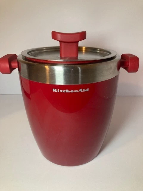 Cubo de hielo KitchenAid aislante rojo e inoxidable con tapa y mango Foto 2 de 4