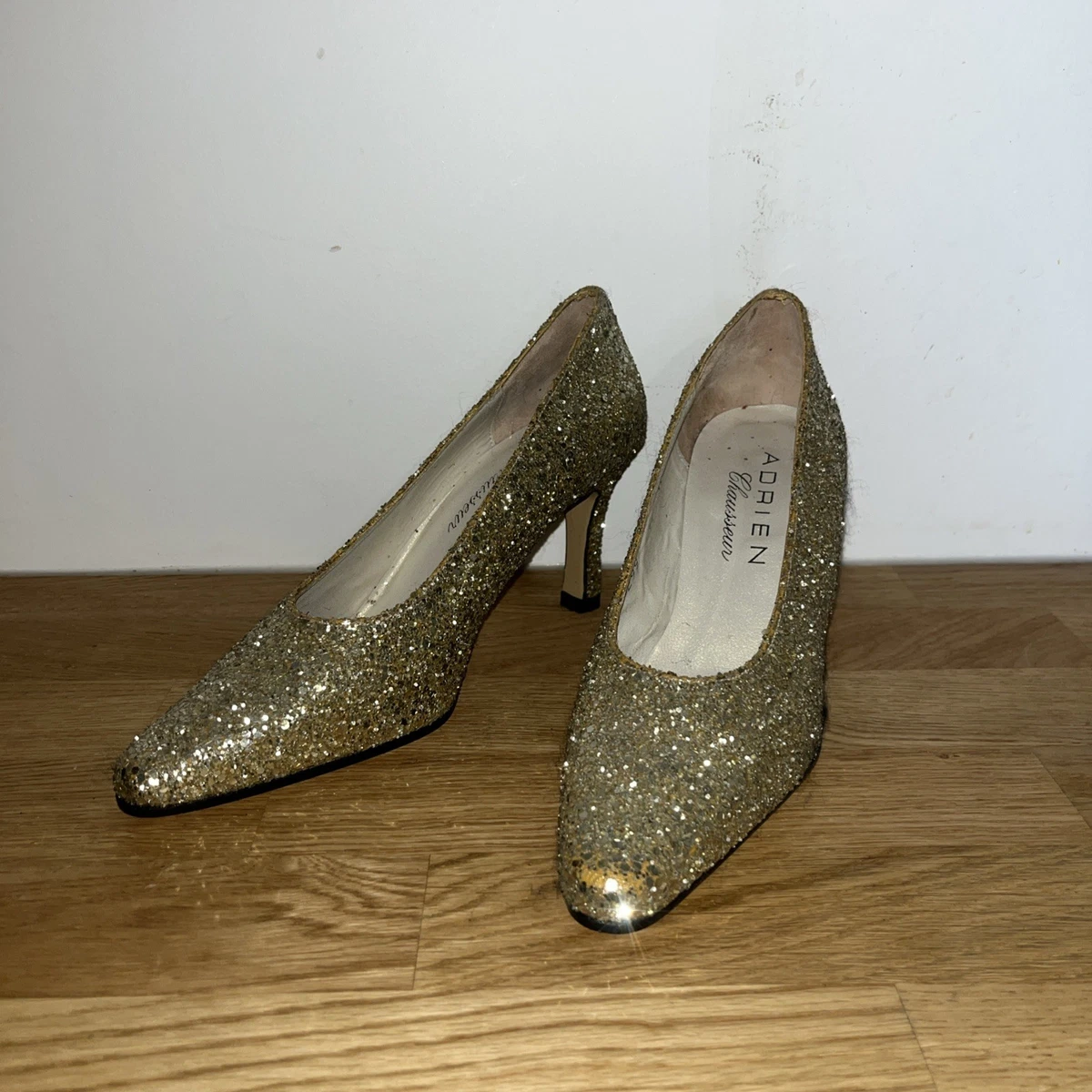 Escarpins à Plateforme En Cuir - Couleur Doré Et Marron, Taille 37, Neufs Sans Emballage