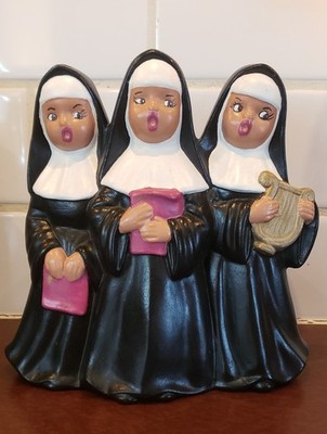Vintage Ceramic Three Nuns Music Box Plays: Dominique SEE VIDEO
