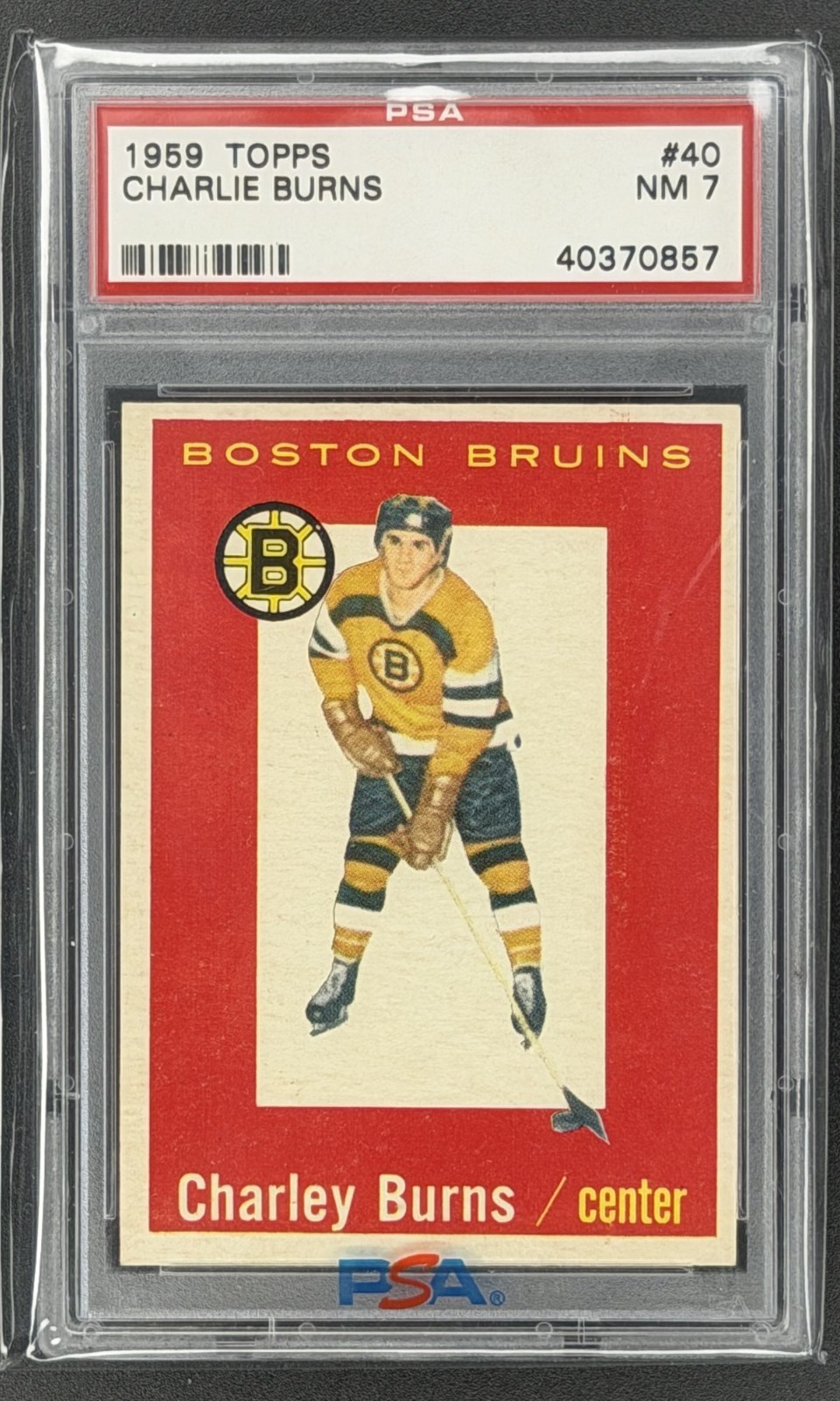 Charlie Burns #40 Hockey Cards 1959 Topps trading card — raw and PSA graded price guide