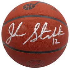 John Stockton Signed Basketball Utah Jazz (Smudged) Beckett BAS QR #1W271720